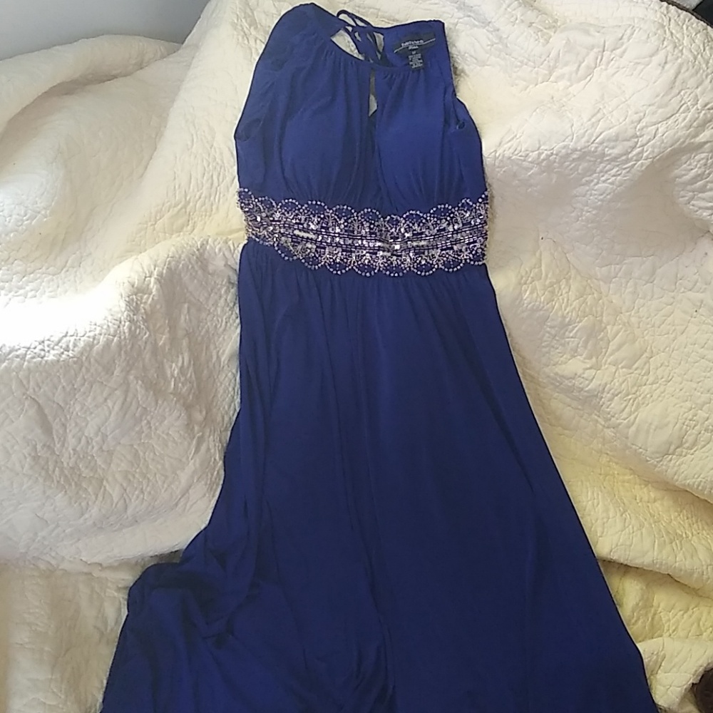 R & M Richards blue beaded dress gown sz 8p